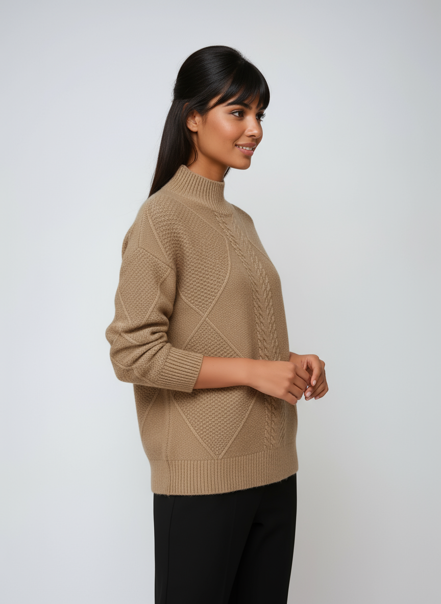 ELLIS – Dames trui met kabelpatroon en opstaande kraag - Glamorix