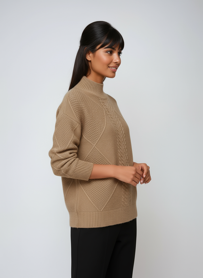 ELLIS – Dames trui met kabelpatroon en opstaande kraag - Glamorix