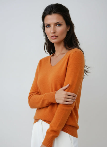 Trui voor dames met v-hals en lange mouwen van verfijnde knit met tijdloze stijl en zachte stof – AURIA - Glamorix