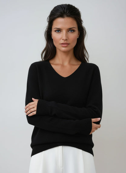 Trui voor dames met v-hals en lange mouwen van verfijnde knit met tijdloze stijl en zachte stof – AURIA - Glamorix