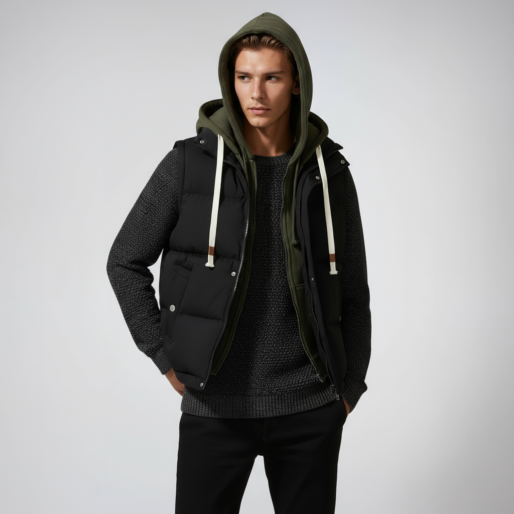 LIAM – Gewatteerde heren bodywarmer met capuchon - Glamorix