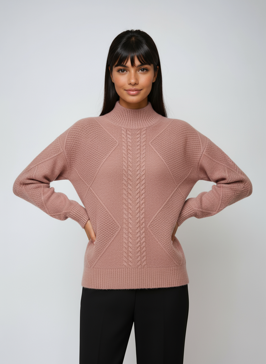 ELLIS – Dames trui met kabelpatroon en opstaande kraag - Glamorix