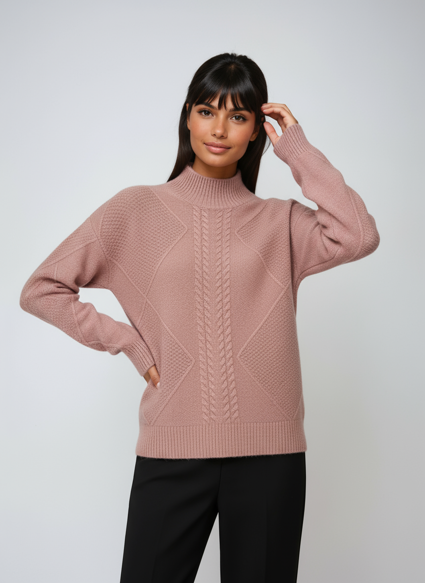 ELLIS – Dames trui met kabelpatroon en opstaande kraag - Glamorix