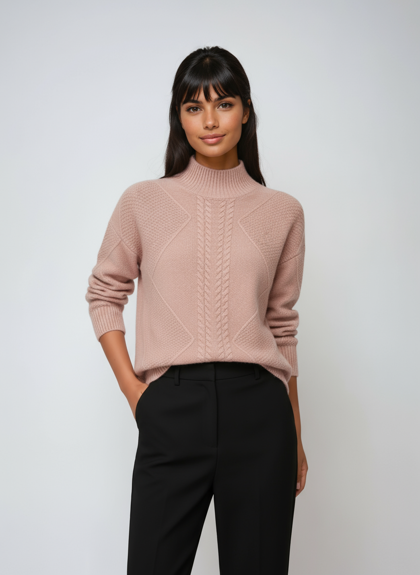 ELLIS – Dames trui met kabelpatroon en opstaande kraag - Glamorix