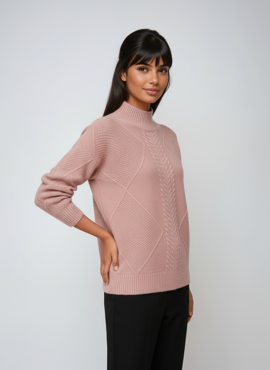 ELLIS – Dames trui met kabelpatroon en opstaande kraag - Glamorix