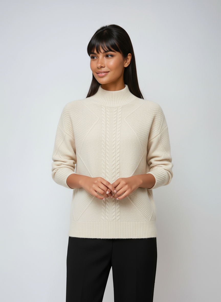 ELLIS – Dames trui met kabelpatroon en opstaande kraag - Glamorix