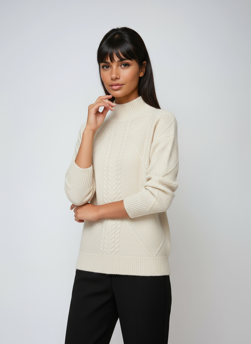 ELLIS – Dames trui met kabelpatroon en opstaande kraag - Glamorix