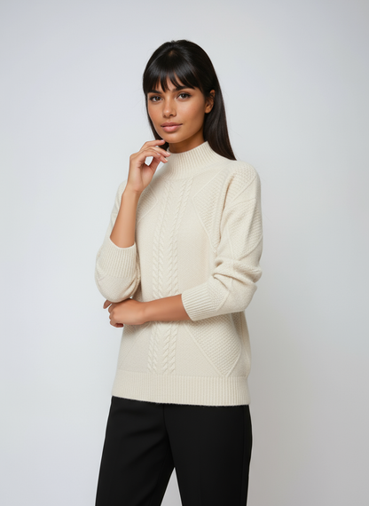 ELLIS – Dames trui met kabelpatroon en opstaande kraag - Glamorix