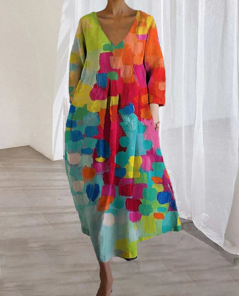 Kleurrijke maxi-jurk met abstracte print voor dames – AURORA