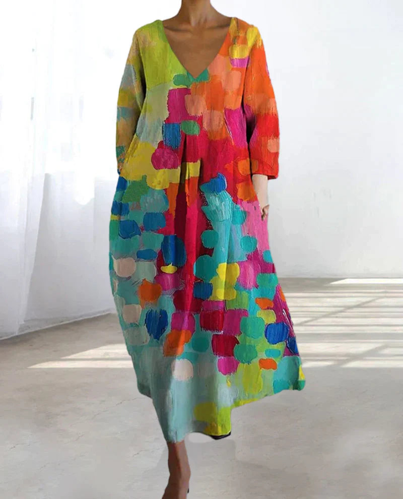 Kleurrijke maxi-jurk met abstracte print voor dames – AURORA