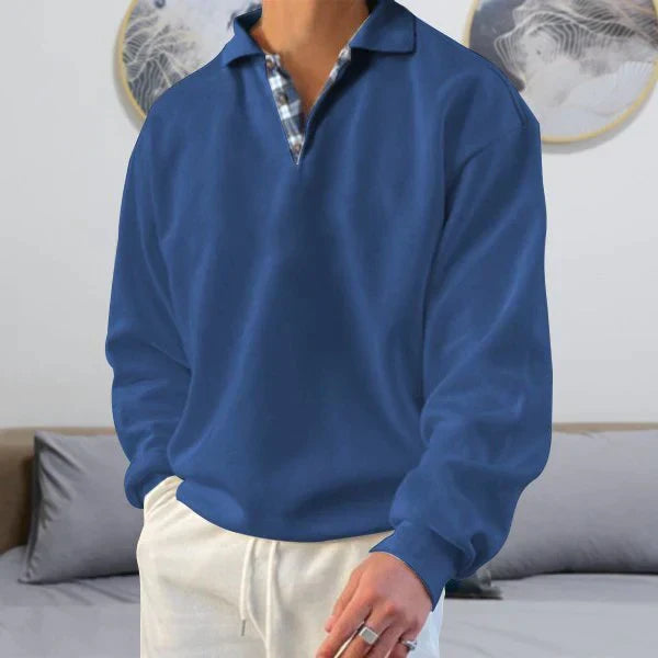 MARCUS - Casual pullover met geruite kraag en lange mouwen