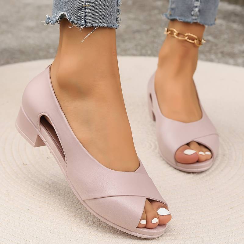Elegante dames instapschoenen met peep-toe en lage hak – MIRELA STEP - Glamorix