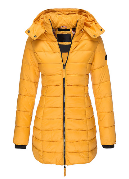 Aria - Abrigo acolchado de invierno con capucha de largo medio entallada para mujer - Glamorix