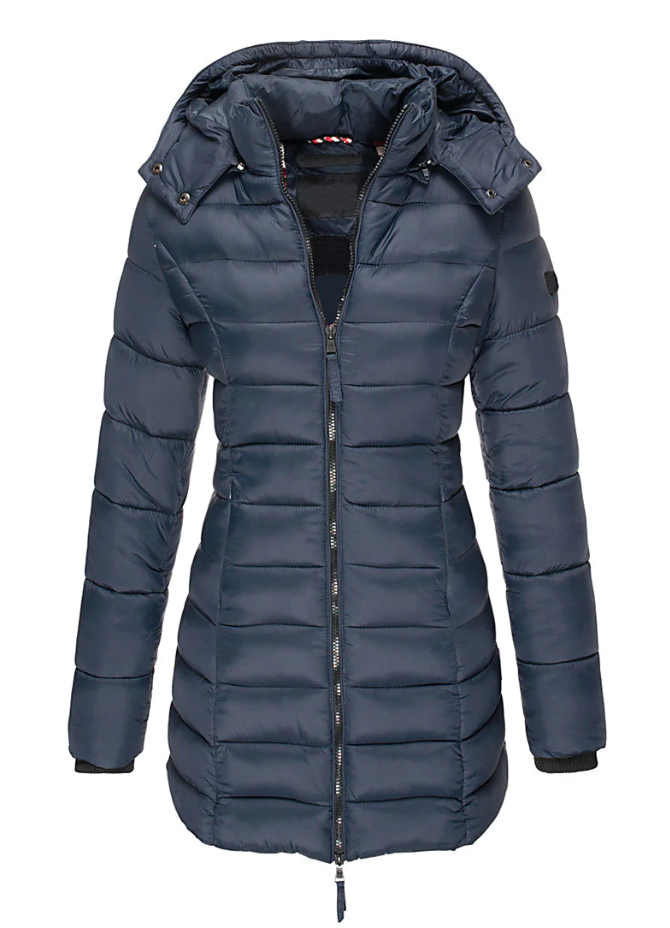 Aria - Abrigo acolchado de invierno con capucha de largo medio entallada para mujer - Glamorix