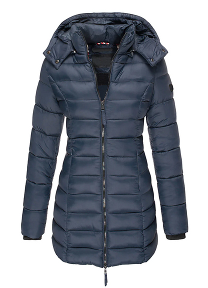 Aria - Abrigo acolchado de invierno con capucha de largo medio entallada para mujer - Glamorix