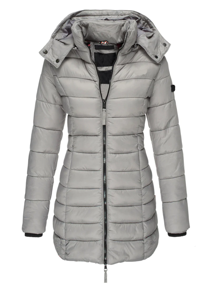 Aria - Abrigo acolchado de invierno con capucha de largo medio entallada para mujer - Glamorix