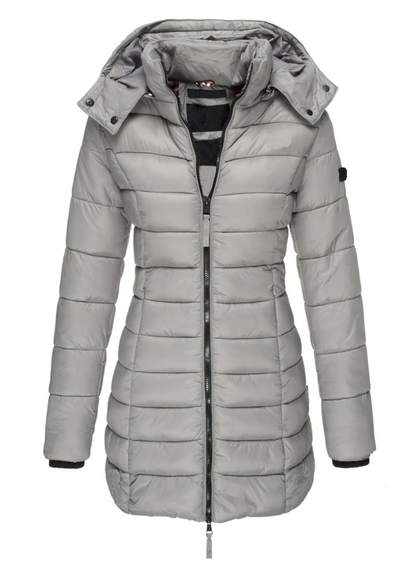 Aria - Abrigo acolchado de invierno con capucha de largo medio entallada para mujer - Glamorix