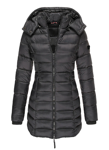 Aria - Abrigo acolchado de invierno con capucha de largo medio entallada para mujer - Glamorix