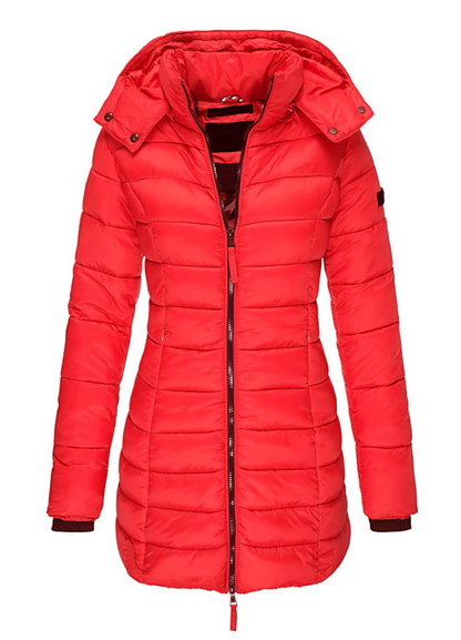 Aria - Abrigo acolchado de invierno con capucha de largo medio entallada para mujer - Glamorix