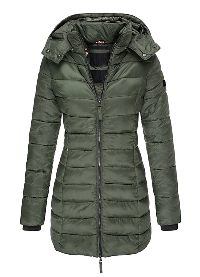 Aria - Abrigo acolchado de invierno con capucha de largo medio entallada para mujer - Glamorix