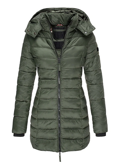 Aria - Abrigo acolchado de invierno con capucha de largo medio entallada para mujer - Glamorix