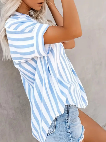 Gestreepte damesblouse met korte mouwen en luchtige fit – LUNEA STRIPE - Glamorix