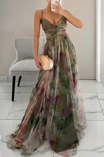 Luchtige maxi-jurk met bloemenprint en elegante details – FLORÉA - Glamorix