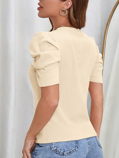 Elegant Dames T-Shirt met Pofmouwen en Ronde Hals voor Stijlvolle Vrouwen – Ailith - Glamorix