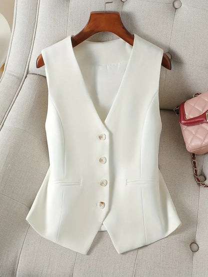 Modieus getailleerd gilet met diepe V-hals – VELIORA - Glamorix