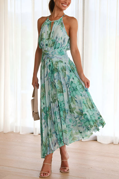 Zomerse Maxi-jurk met Elegante Plissé en Verspringende Bloemenprint – LUNA BELLE - Glamorix