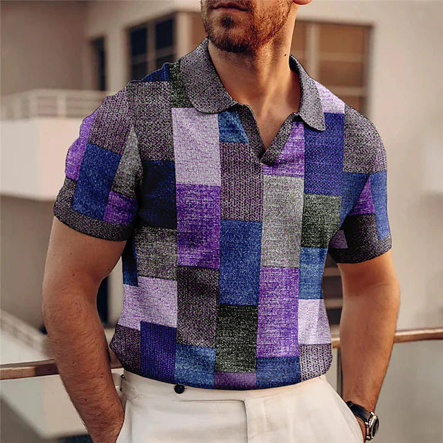 Korte Mouwen Herenshirt met Kleurrijk Blokjespatroon voor Een Speelse Look – MARVIN VIBE - Glamorix