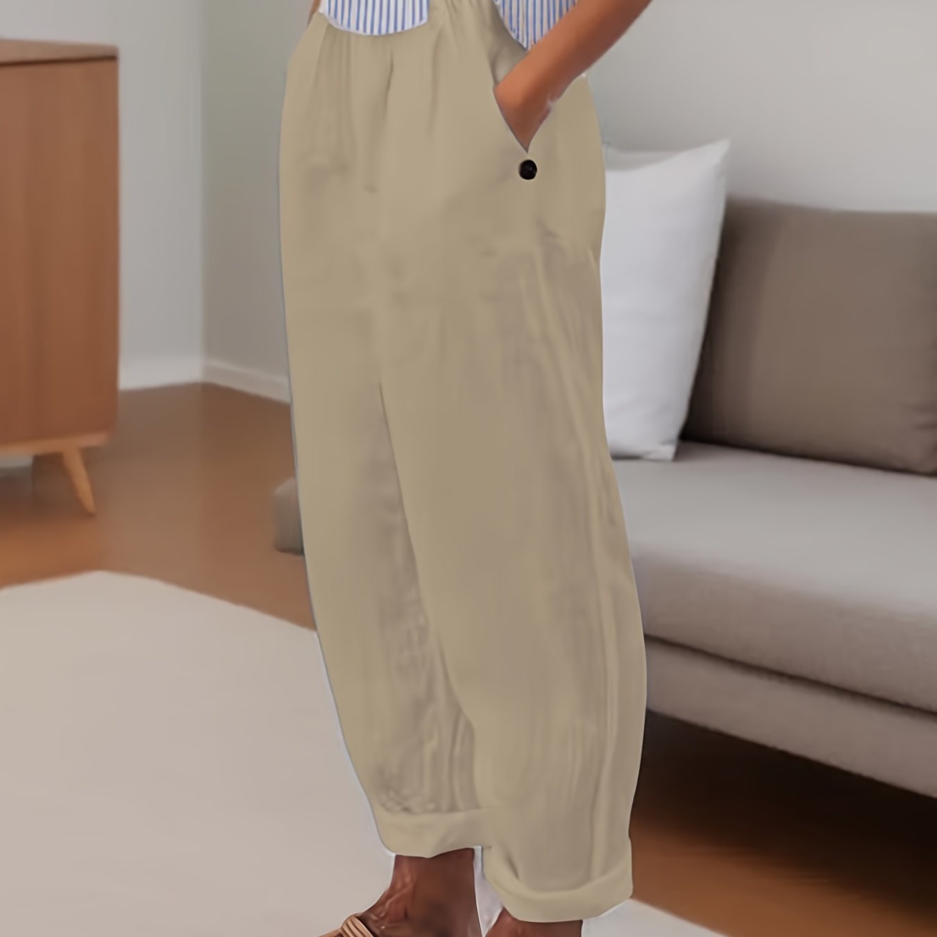 Relaxed fit damesbroek met hoge taille en omslagzoom – VARELIA TAILOR - Glamorix