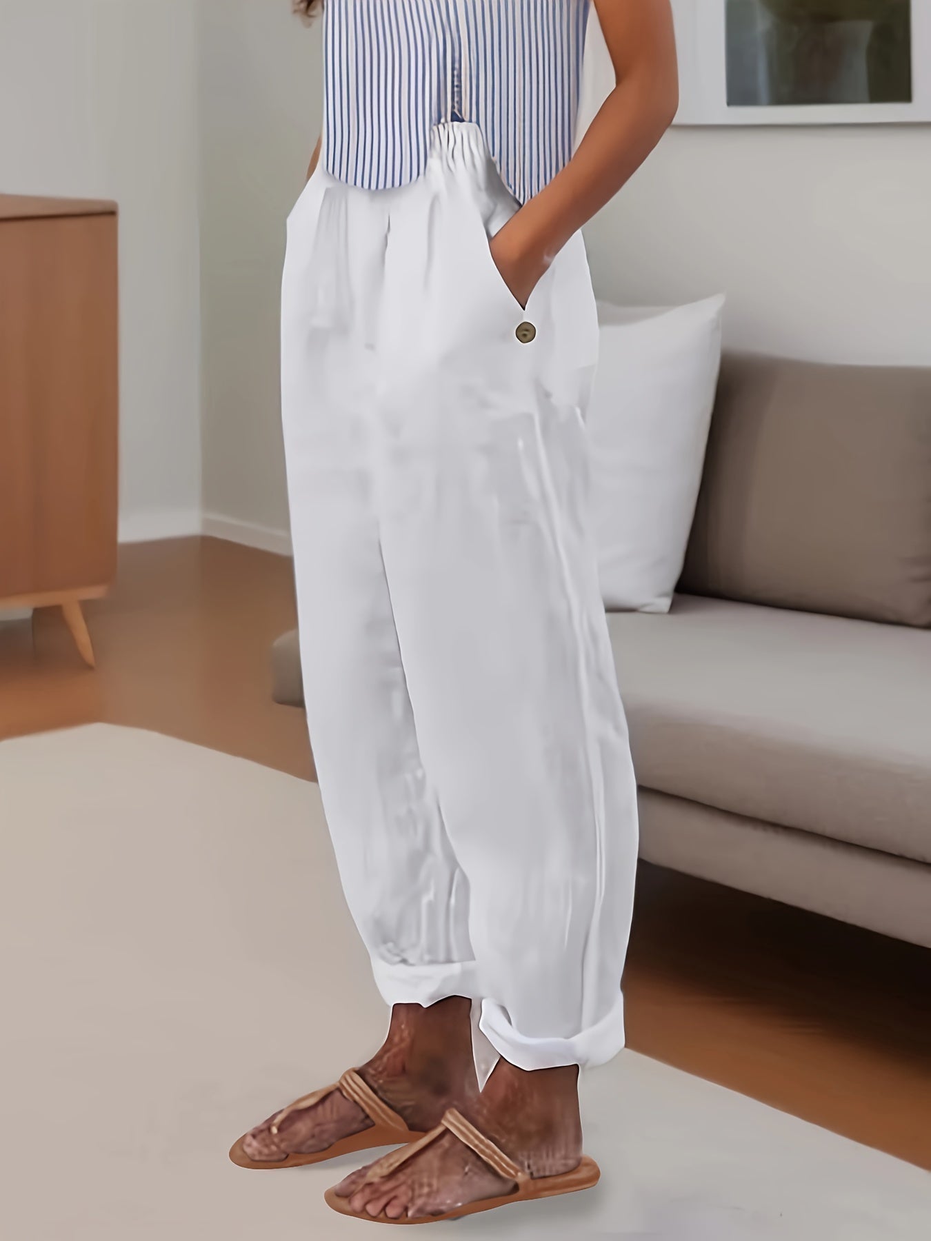 Relaxed fit damesbroek met hoge taille en omslagzoom – VARELIA TAILOR - Glamorix