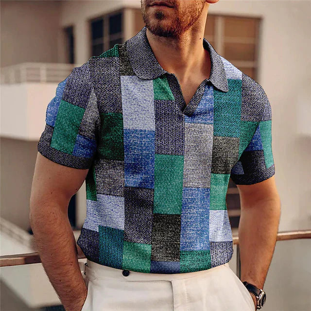 Korte Mouwen Herenshirt met Kleurrijk Blokjespatroon voor Een Speelse Look – MARVIN VIBE - Glamorix