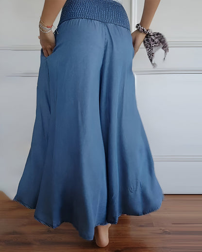 Viktoria - Wijde damesbroek met gesmokte taille en vloeiende pijpen - Glamorix