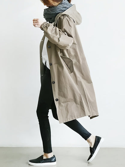 ELINA - Casual lange dames trenchcoat met capuchon, trekkoord en zijzakken