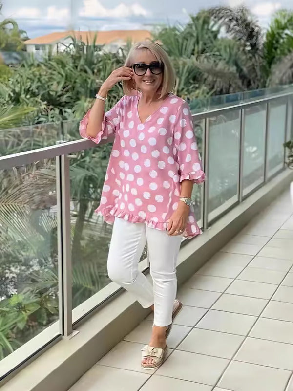 Luchtige stippenblouse met elegante V-hals – DOTELLA - Glamorix