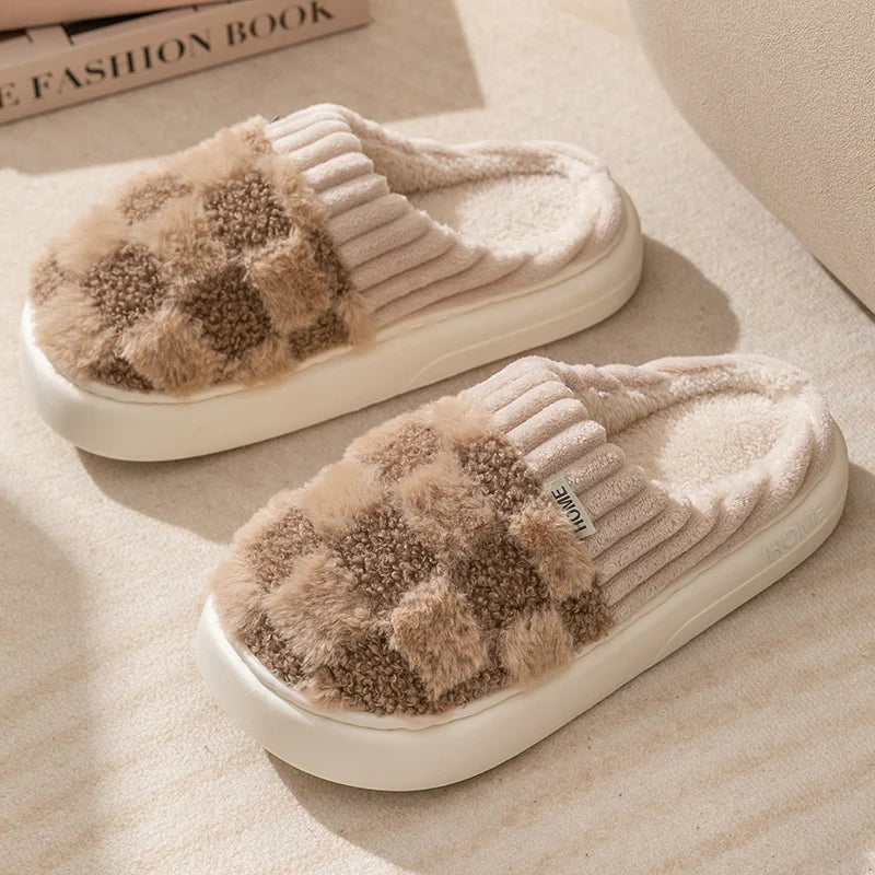 MAEVE - Geruite pluche pantoffels voor vrouwen