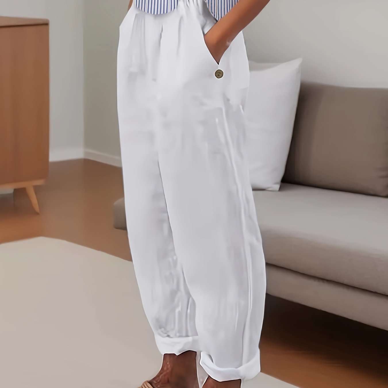 Relaxed fit damesbroek met hoge taille en omslagzoom – VARELIA TAILOR - Glamorix