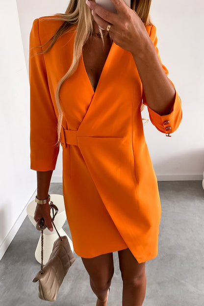 Dames blazerjurk met V-hals en ceintuur – ALVINA POWERDRESS - Glamorix