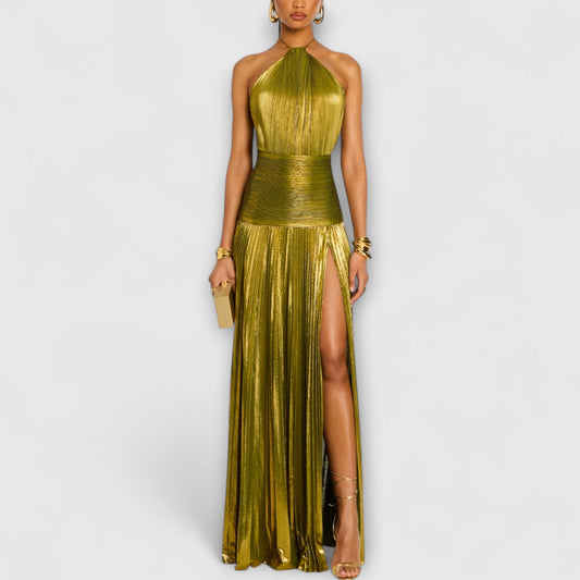 Luxe dames avondjurk met hoge hals en elegante split – ARABELLA NIGHT - Glamorix