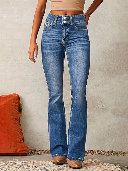 High waist flared damesjeans met dubbele knoopsluiting – RIVIA FLARE - Glamorix