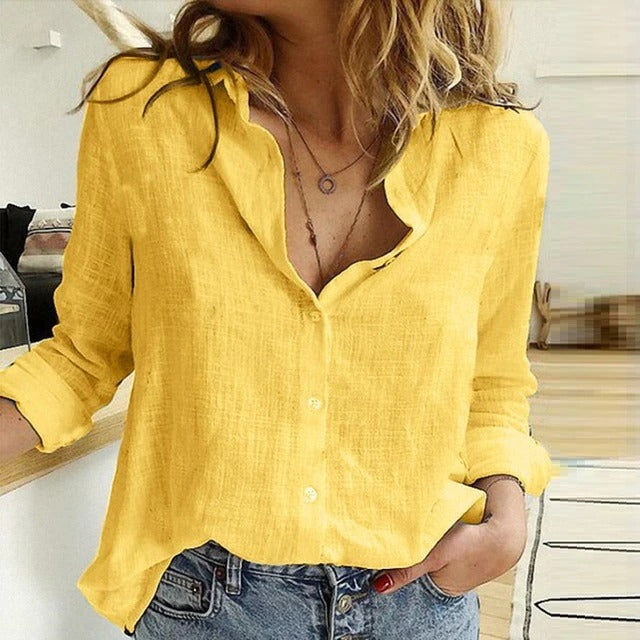 EMILIE - Damesblouse met lange mouwen, knopen en kraag