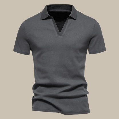 Herenpolo van Merino Wol met Korte Mouwen en V-hals voor Casual en Semi-Formele Gelegenheden – LORENZO CLASSIC - Glamorix