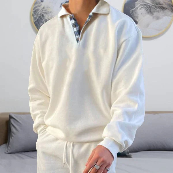 MARCUS - Casual pullover met geruite kraag en lange mouwen