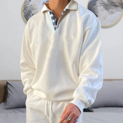 MARCUS - Casual pullover met geruite kraag en lange mouwen