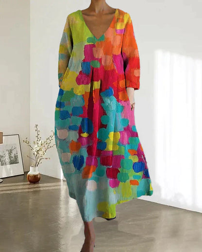 Kleurrijke maxi-jurk met abstracte print voor dames – AURORA