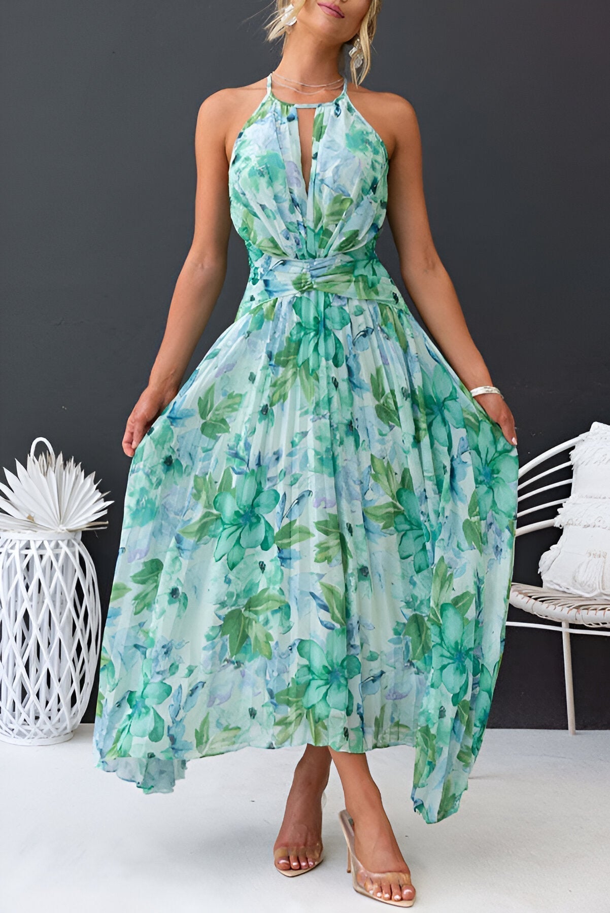 Zomerse Maxi-jurk met Elegante Plissé en Verspringende Bloemenprint – LUNA BELLE - Glamorix