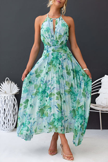 Zomerse Maxi-jurk met Elegante Plissé en Verspringende Bloemenprint – LUNA BELLE - Glamorix