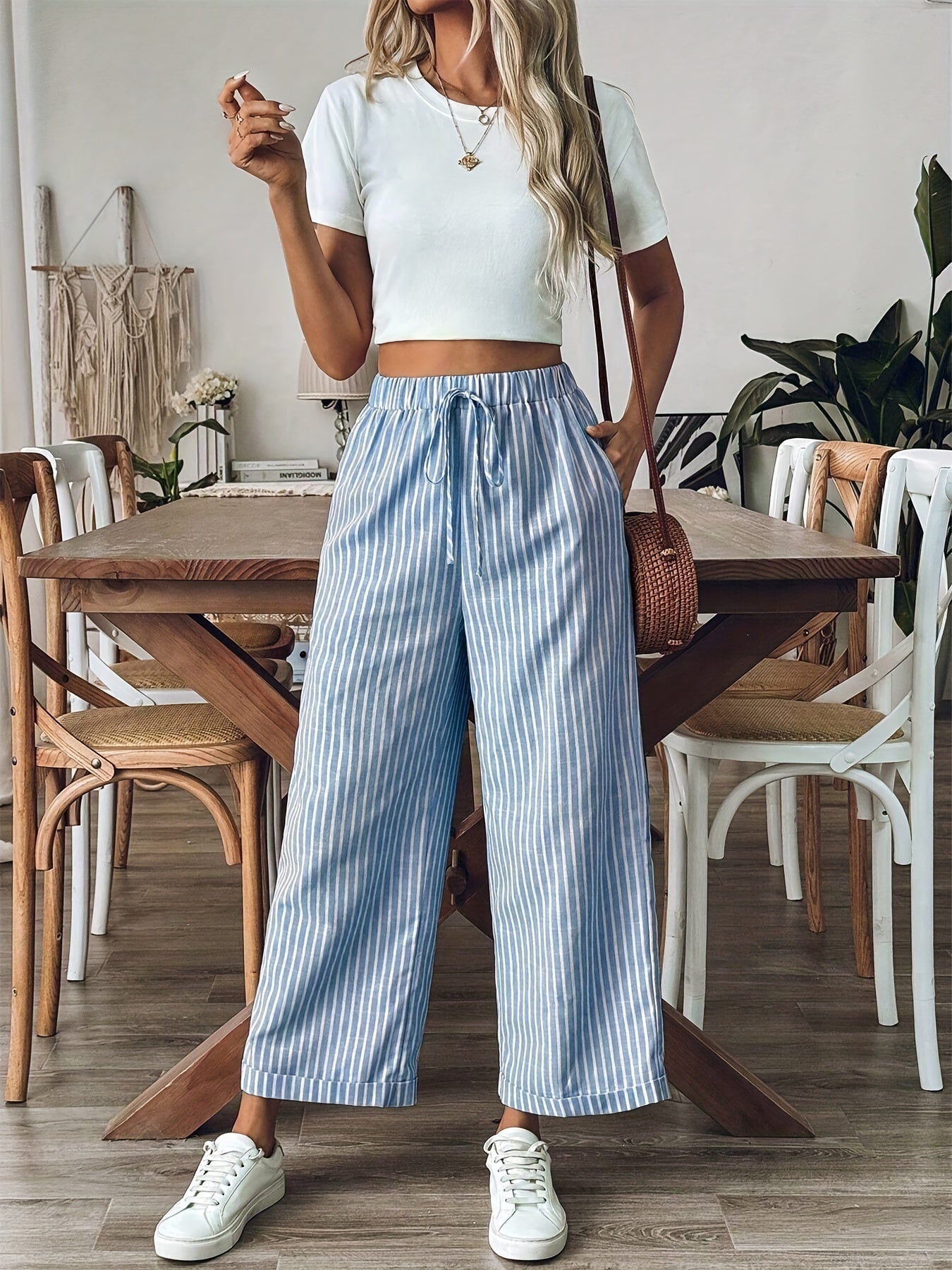 Stijlvolle gestreepte damesbroek met elastische tailleband – NOVA STRIPE